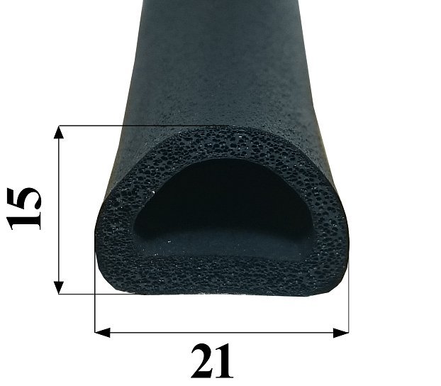 Уплотнитель 21*15мм (50м) D-профиль черный  (2шт/кор)