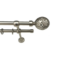 Карниз кованый раздвиж 2-ряд. d-19/16мм Ажур Серебро-мат.