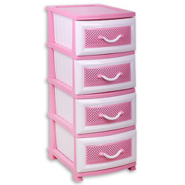 Комод Дельфин 4 яруса Розовый/Белый