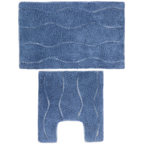 Коврик двойной VETTA  40*60 + 40*40, хлопок серый, пыльно-синий, 462-769