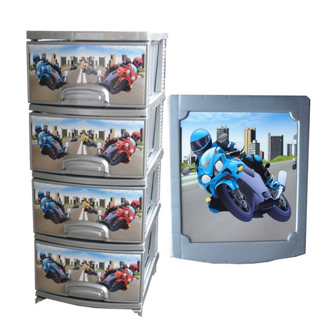 Комод Мотокросс 4 яруса Серый перламутр 