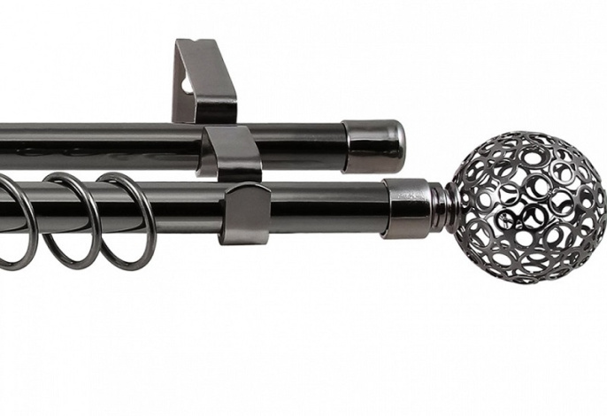 Карниз кованый раздвиж 2-ряд. d-19/16мм Ажур Черный никель 