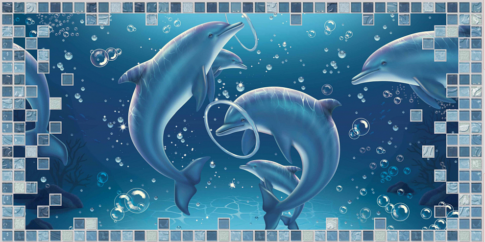 ЛП Лазурь Дельфины Мозаика листовая панель 960*480 мм (10) GRACE