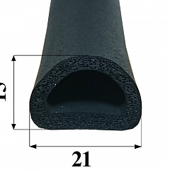 Уплотнитель 21*15мм (50м) D-профиль черный  (2шт/кор)
